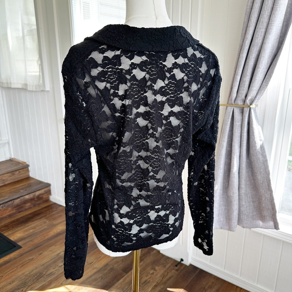 INC Women Blazer M Black Lace Sheer Floral Hook Eye Gothic Romantic Dressy - Picture 4 of 8